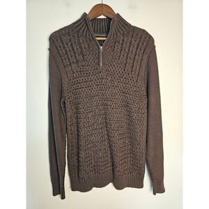 Dark Academia J.B. Holt Quarter Zip Sweater Mens Medium Brown Textured Knit
